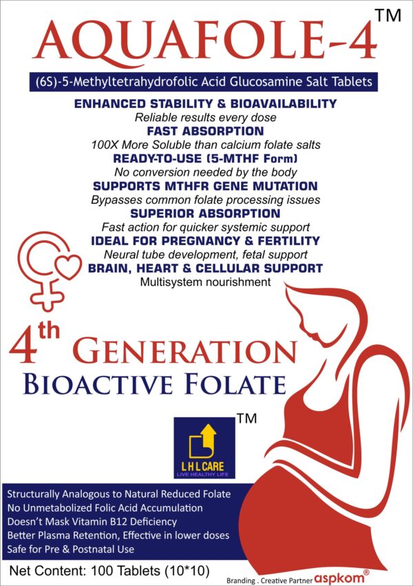 Aquafole-4 Follic Acid 4-Gen – 100 Tablets (10x10 Strip/Box)